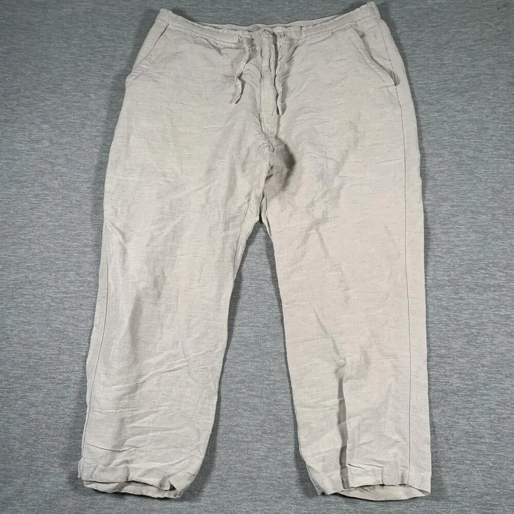 Cubavera Pants Mens XL Beige Linen Blend Jogger Drawstring Relaxed Fit Casual